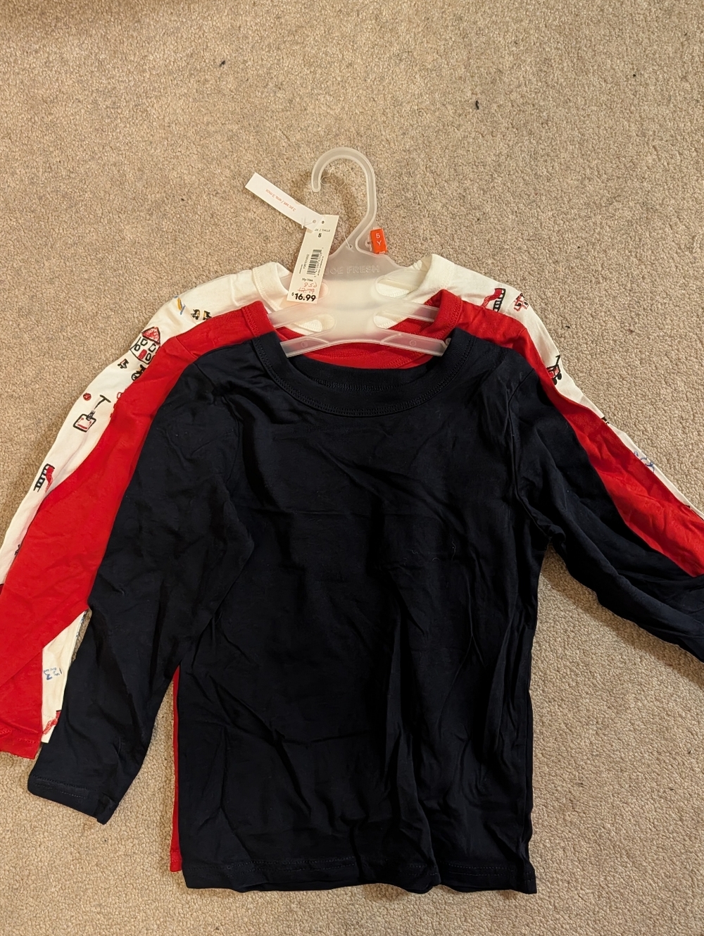 Joe Fresh Boys Long-Sleeve Tee Trio in Navy, Red, and White